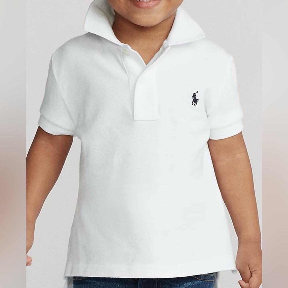 Vintage Polo Ralph‎ Lauren Boys’ Sz 5 White Iconic Mesh Polo Shirt